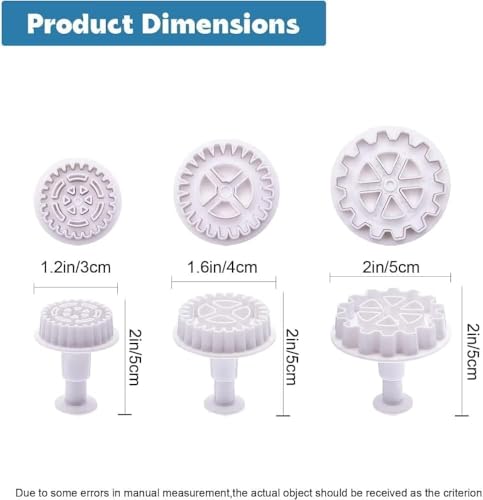 3-Piece Gear Cookie Cutters and Steampunk Fondant Molds for Baking