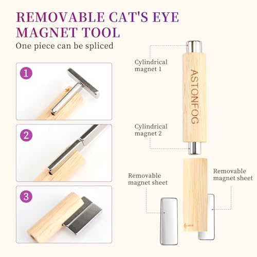 ASTONFOG 3-in-1 Cat Eye Nail Magnet Stick with Wooden Handle (4 Pack)