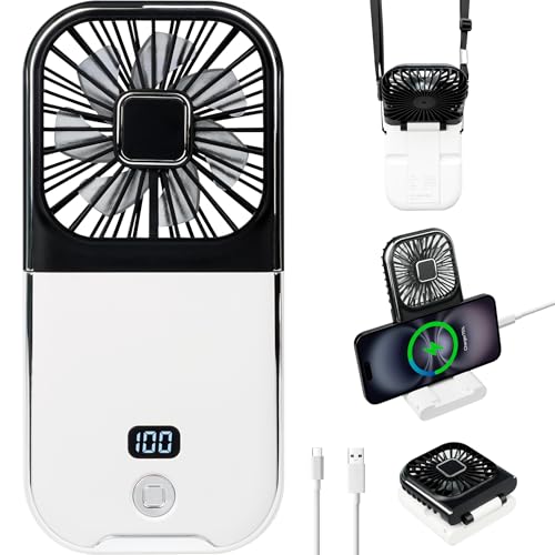 3000mAh Portable 5-in-1 Handheld Neck Fan with Digital Display - Black & White