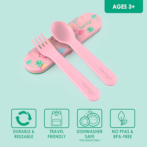 Bentgo Kids Utensil Set with Travel Case - Tropical - BPA-Free Fork & Spoon