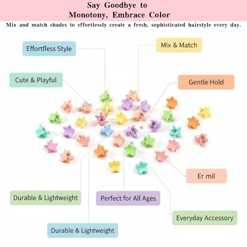 Mini Hair Claw Clips 100 Pcs Colorful Plastic Star & Crown Hair Accessories