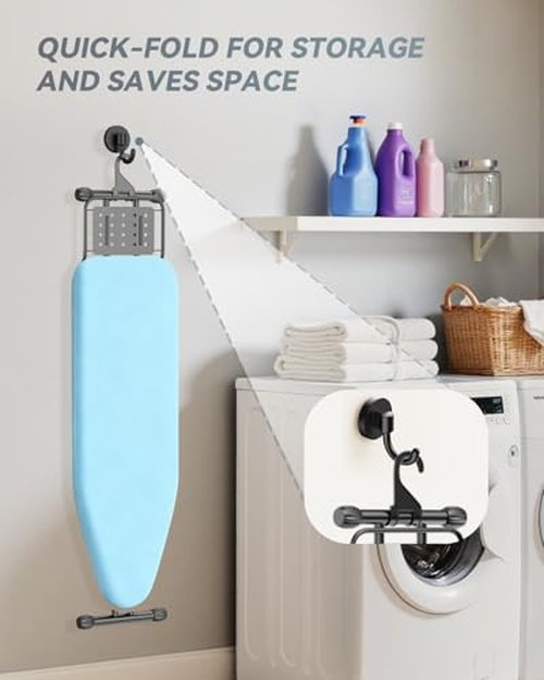 Ironing Board Full Size 10"x6" - Adjustable Height Foldable Iron Board with Iron Rest, Heat-Resistant Cover & Ultra Thick Padding - Heavy-Duty Sturdy Design, Space-Saving Ironing Table (Blue)