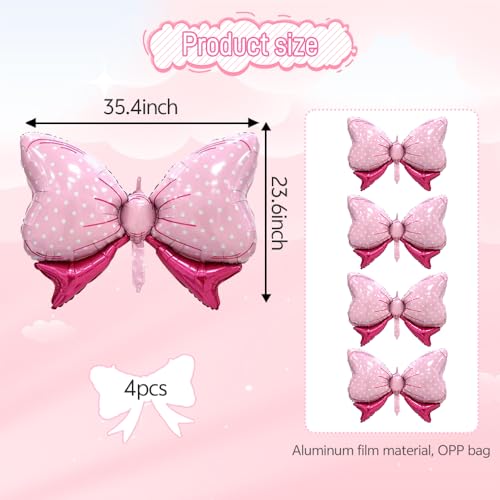 Jumbo Coquette Bow Balloons - 4pcs Pink Oversized Party Decor
