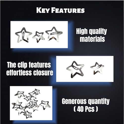 TIKIYOUN 40 Pcs Y2K Star Hair Clips Set - Silver Metal Non-Slip Snap Barrettes for Women and Girls
