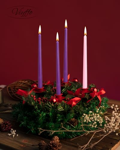 Viyffo 10-Inch Advent Taper Candles - 4 Pack Unscented Smokeless Wax