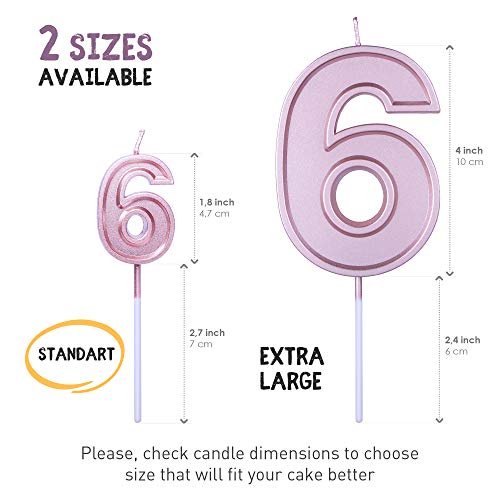 GET FRESH Rose Gold Number 6 Birthday Candle – Smokeless Cake Topper