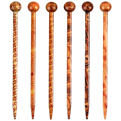 Boho Vintage Wood Hair Styling Pins 6 Pack 5.1 Inch Hair Sticks