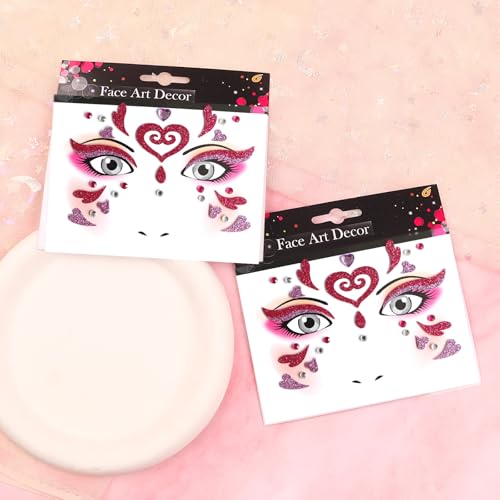 Valentine Face Gems Stickers Red Heart Lip Crystal Rhinestones 2 Sheets