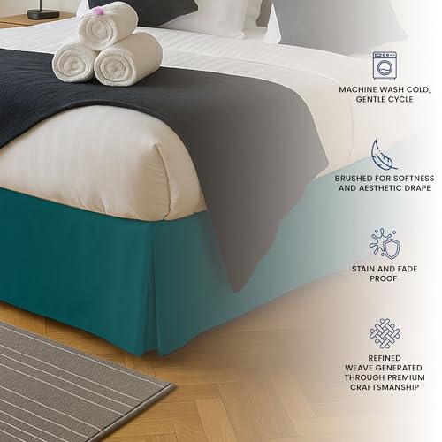 Queen Bed Skirt - 16 Inch Drop, Teal Pleated Microfiber