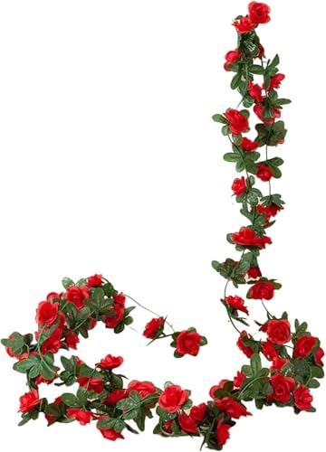 HODASHI Red Peony Artificial Flower Garland Silk Hanging Vine for Wedding