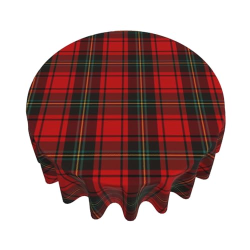70-Inch Round Christmas Tablecloth Red Green Checkered Holiday Decor