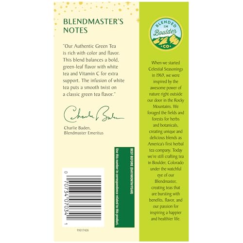 Celestial Seasonings Authentic Green Tea - 20 Tea Bags, Caffeine & Antioxidants