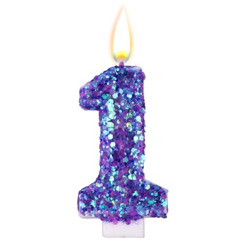 Purple Number Birthday Candle with Sequins - Romantic Cake Topper