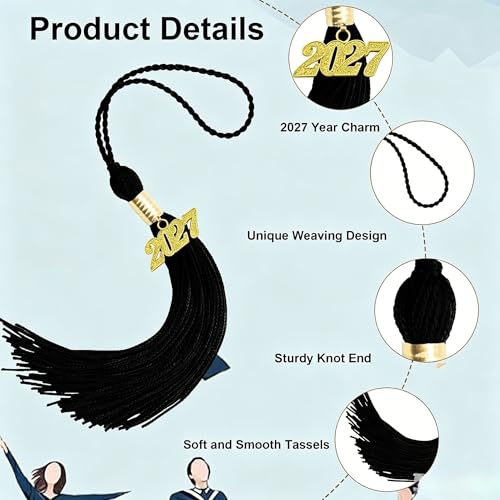 Black 2027 Graduation Cap Tassel with Gold Year Charm - 15.6 Inch