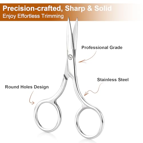 2-Pack Small Precision Grooming Scissors - Stainless Steel Straight Tip for Eyebrows, Beard & Facial Hair