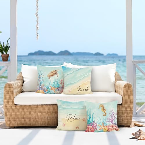 Coastal Ocean Animal Throw Pillow Covers, Set of 4, 18x18"