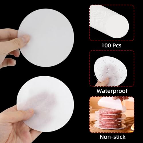100 Pcs Non-Stick Hamburger Patty Papers - 4 Inch Baking Sheets