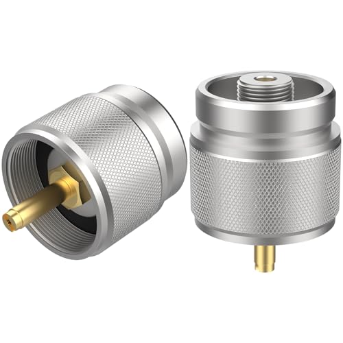 2 Pcs Camping Stove Adapter, LPG Canister Adapter, 1 Lb Propane Tank Input EN417 Lindal Valve Output Propane to Butane Adapter for Backpacking Stove Portable Burner Heater (Silver)