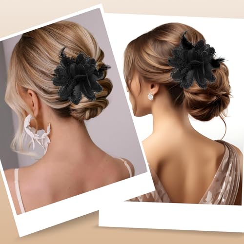 Black Rose Flower Hair Clip and Brooch Floral Headpiece Accessory