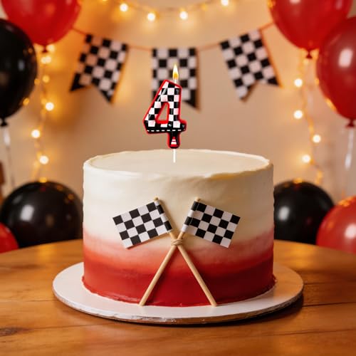 Black and White Plaid Birthday Candles - Racing Theme (Set of 4)