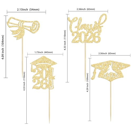 2026 Graduation Cupcake Toppers - 24Pcs Glitter Party Decorations