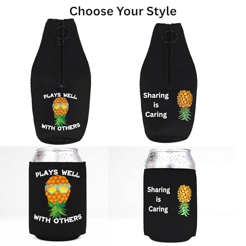 Sharing Is Caring Upside Down Pineapple Can Sleeve – 12 oz Neoprene Drink Cooler