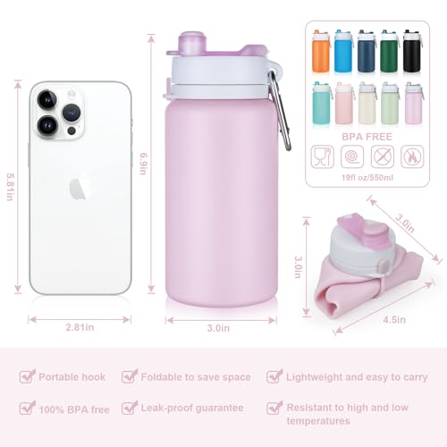 PLTCAT Taro Purple Collapsible Water Bottle - 19oz Silicone Travel Bottle