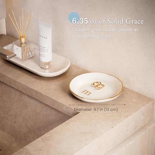 Lolalet White Ceramic Ring Dish with Initial - Personalized Jewelry Tray