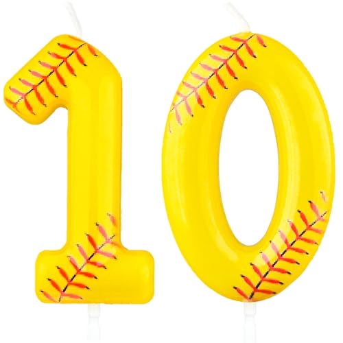 Softball Birthday Candle - Yellow 10th Birthday Cake Topper