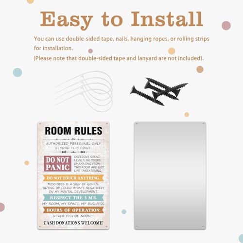 Funny Room Rules Sign for Teen Girls - Cute Aluminum Decor 11.8x7.9