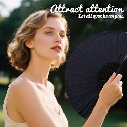 Glitter Folding Hand Fan for Line Dancing - 13 Inch Black