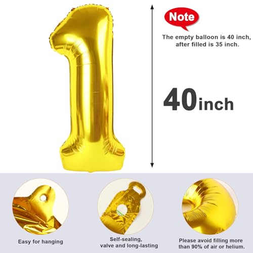 40 Inch Gold Number Balloon for 1st Birthday Party – DIY Photo Prop