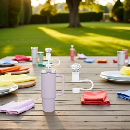 Cute White Diamond Silicone Straw Topper Caps for Tumblers