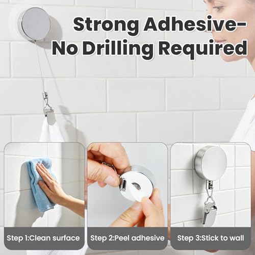 Retractable Wall-Mounted Kitchen Towel Clips - 2 Pack, Easy Installation