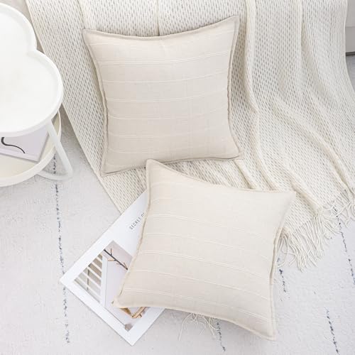 Set of 2 Jacquard Throw Pillow Covers 18x18 - Khaki Plaid