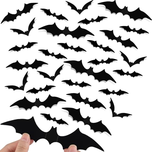 36 Pcs Halloween Bat Wall Stickers - Realistic 3D PVC Decor