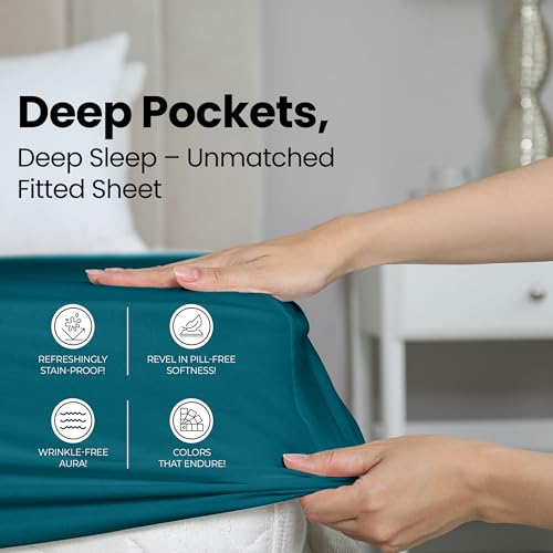 Queen Fitted Sheet - Ultra Soft Denim Blue, 15 Inch Deep Pocket