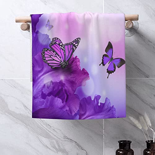 B TREE Decorative Hand Towel - Butterfly Purple Flowers, 27.5" x 16"