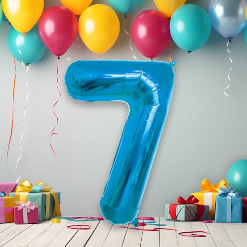 Blue Number 7 Foil Balloon - 40 Inch Large Birthday Party Decoration