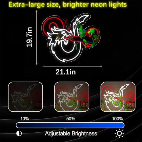 Large LED Neon Sign for Wall Decor - Dragon Design, 21x20 Inches, Game Room & Party Lighting