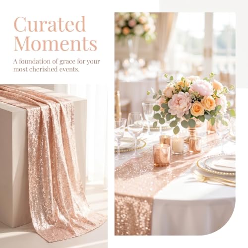 15 Pack Champagne Sequin Table Runners 108 Inches Long for Fall Weddings