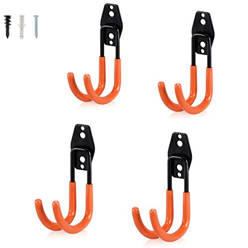 Heavy Duty Steel Garage Hooks - Wall Mount Tool Organizer for Ladders, Bikes & Hoses (4 Pack)
