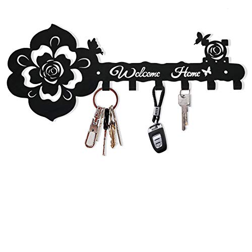 Deveosa Black Rose Metal Key Hanger Rack - Modern Wall Art Hooks