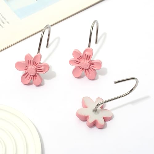 SUQ I OME Pink Floral Shower Curtain Hooks 12PCS Decorative Bathroom Accessories