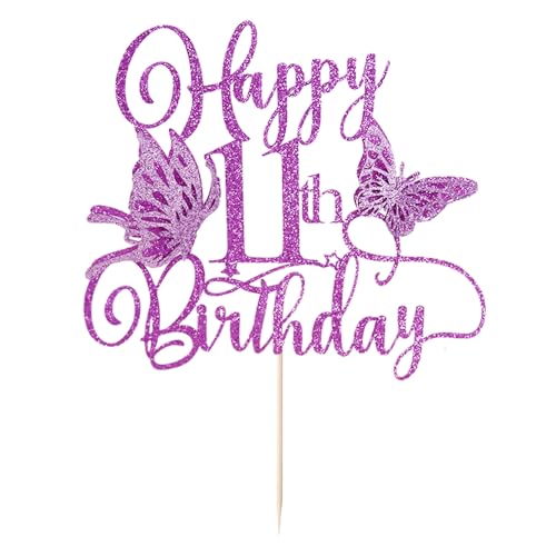 11th Birthday Butterfly Cake Topper | Glitter 3D Decoration