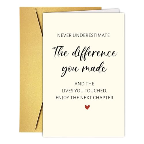RPJIEKINXU Goodbye Card for Coworker Leaving - Variation #2 Heartfelt Farewell Gift with Uplifting Quote, Matching Golden Envelope, 8x5.3in