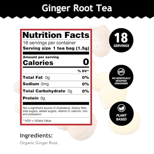 Buddha Teas Organic Ginger Root Herbal Tea, Caffeine-Free, 18 Tea Bags