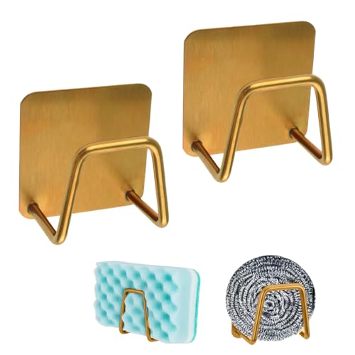 MOROBOR Gold 2-Pack Stainless Steel Sink Sponge Holders, Rustproof Kitchen Organizer