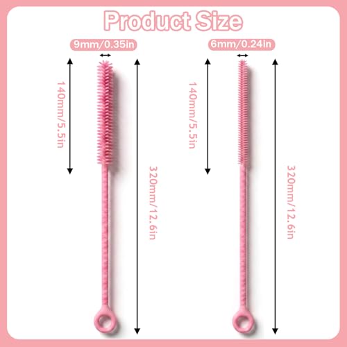 Pink 2-Pack Silicone Straw Cleaner Brush - Extra Long 12.6in Reusable Glass & Metal Straw Cleaner - Flexible, Soft, Anti-Slip Handle