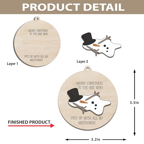 Funny Snowman Christmas Ornament - Wooden Round Holiday Decoration